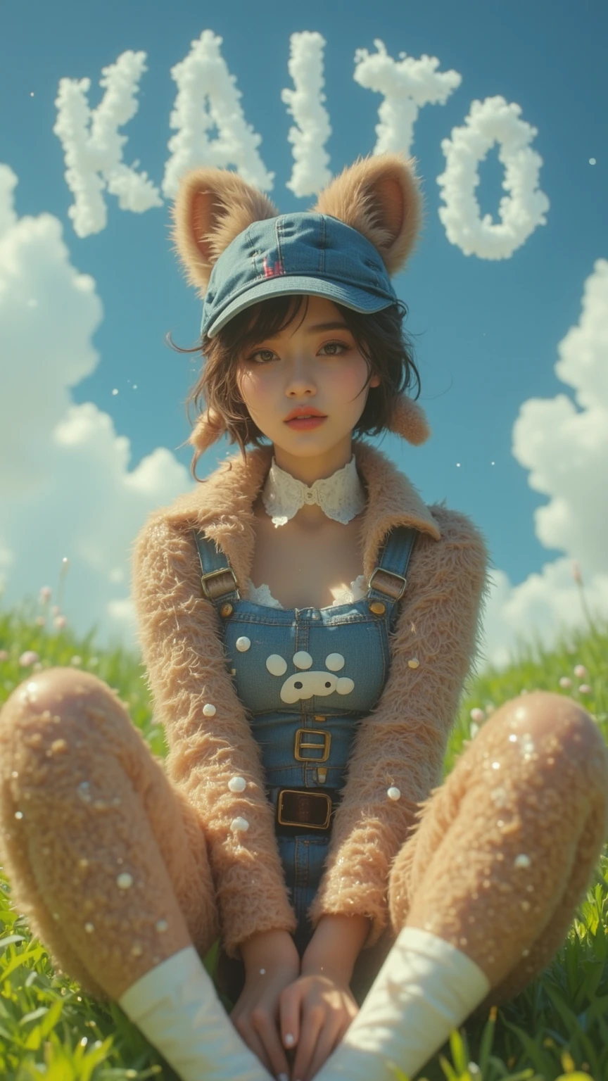 Character, oriental lady model, A skinny young girl wear a Lulu lemon yoga clothes,(cotton texture and light color), sat on the ground,  The background is the Nordic forest with Broad vision，A cute pet stayed with her，short hair，Very bright eyes（detail on eyes), Lighting details, Anime style with defining strokes, light background with The rising sun, 8K, hyper HD, severe low lighting, High quality, Sharp focus, Fujifilm XT3