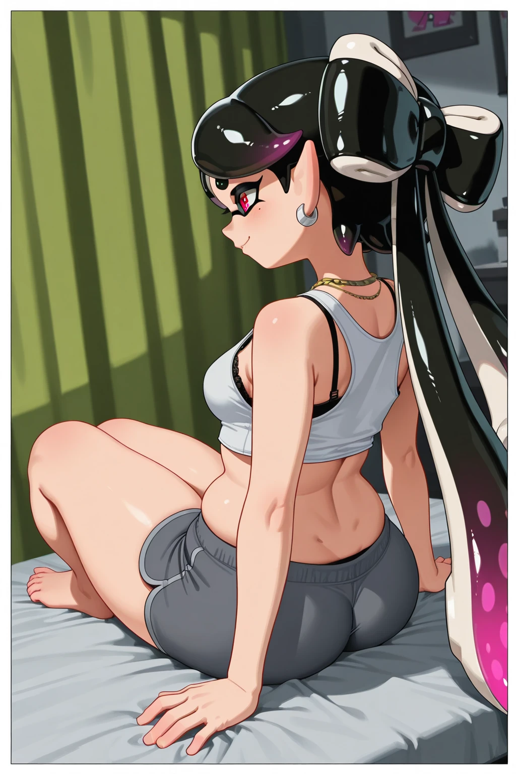 (best quality,4k,8k,highres,masterpiece:1.2),ultra-detailed, callie, splatoon, thicc ass, big and thick ass,thick legs and thigs, red cheeks,ultra-detailed,HDR,UHD,studio lighting,ultra-fine painting,sharp focus,physically-based rendering,extreme detail description,professional,vivid colors,ultra detaild, in her room, in her bed, at the sleepover, room,cute short top shirt ,little daddy´s girl,, biggest booty ever, face very red, chica malcriada, culo enorme, very small girl,, biggest booty,pretty small girl,she is very small, panties, ahegao face, she is drooling for pleasure, ahegao face, sex, hardcore sex, callie from splatoon, doggystyle sex, neck choker