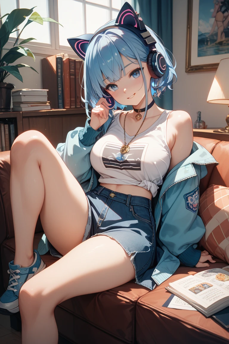 (Yelan, very sensual, in a funk girl outfit, Brazilian, from Rio, dancing funk, wiggling, big ass, thick legs, wearing short denim shorts, wearing a mini blouse, pierced navel, Nike sneakers, big hair, speaker behind, very realistic, extremely sexy, 8k, 8k extremely detailed), (an extremely delicate and beautiful masterpiece), (best quality: 1.0), (ultra high resolution: 1.0)