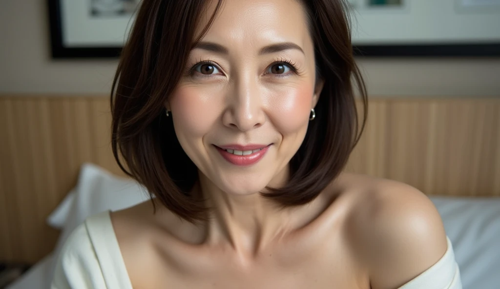 (High-angle shooting)、(Angle from top:1.25)、82 years old、 Beige Photos(see -through:1.4)(laced lingerie:1.4)、(Egösar)、light skinned、Real Skin、natural(large boob:1.37)、Short(Wavy Hair:1.37)、((Puffy eyes))、耳Nipple Ring、Staring at this、[A smile]、Thigh Gaps、(dynamicposes)、(lying on one's side on bed:1.3)、in a house、Bedroom、(female pubic-hair:1.25)、(Spread your legs、cammel toe、vulvashaped:1.25)、 Beautiful delicate face、Delicate figure、thin clavicle、Nice bright red lips、Voluptuous body type、lo fashion、top-quality、超A high resolution、(64k uhd、Raw photography、top-quality、​masterpiece:1.45)、(realisitic、Photorealsitic:1.37)、