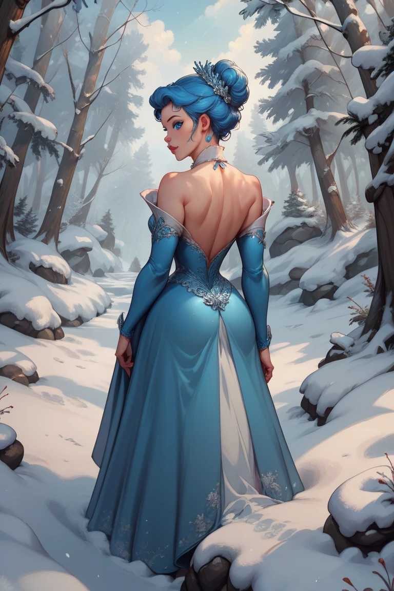 danastasia ((long hair, light brown hair, hair bun, glowing blue eyes, wide eyes, lipstick, makeup, narrow waist, skinny, medium breasts, earrings, alone, gloves)), pelvic curtain, ((black dress, wedding dress, Scooped up the ass, gloves)), full body, perfect body, (insanely detailed, beautiful detailed face, masterpiece, best quality) , (((solo))), (((1girl))), (((mature))), (extremely detailed 8k paper CG wall unit: 1.1), (wedding, Gala Hall, night), (smile face for the viewer), big ass, from back, behind