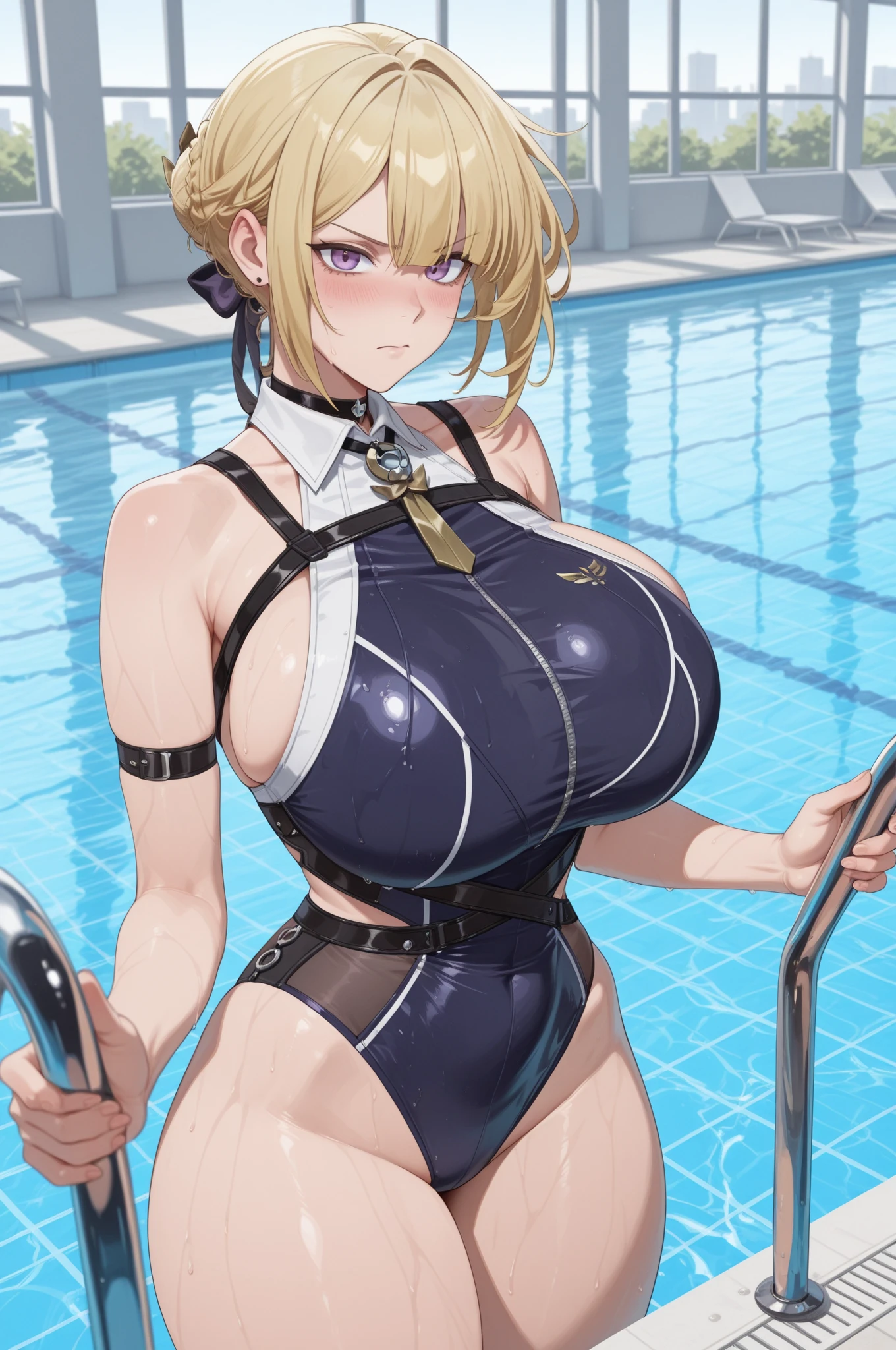 nsfw,Masterpiece、Cowboy Shot、One hand on hip、phsaber,Artoria、((Big Breasts))、(smile)、((Completely naked))、((vivid purple sexy high leg panties))、Calm expression、(((Close your mouth)))、((Inside the casino))、Shiny Skin、(Smile)、Vivid Green Eyes、Big eyes、Detailed eyes、Toned thighs、Around 30 years old、Above the knee socks、Glamorous Girl、Sexy pose、Five fingers、