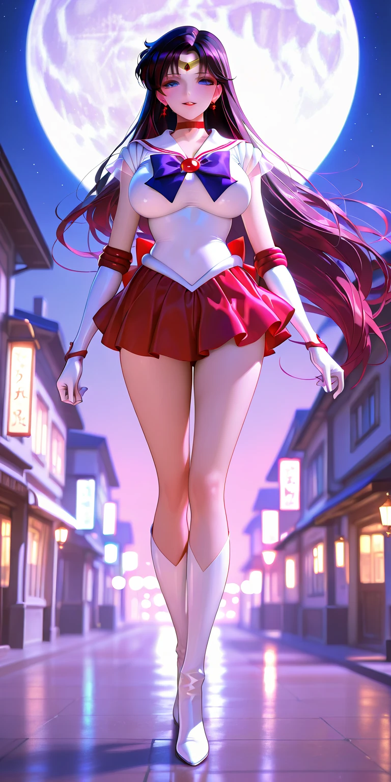 (rear view, backside view), Sailor Mars in a sexy outfit standing in front of a city,(skirt lifted by itself: 1.4 ), (skirt lift: 1.4 ), (showing white panties encaje : 1.4 ), (Her hair is dark purple:1.4) ,( Her tiara is V-shaped with a red jewel:1.4) . Her earrings are 6-pointed stars, His sailor collar is red with 3 white lines,( Her brooch is red:1.4) , (His front brooch is purple and his shirt is white with white shoulder pads with a white line at the waist:1.4) .. In the middle there is a red jewel with gold edges., His gloves are below his elbows and his color is white with the top part red., (Her skirt and back bow are red:1.4) , seductive anime girl, extremely detailed Artgerm, Ilya Kuvshinov. 4 k, style artgerm, Marin Kitagawa Fanart, Ilya Kuvshinov and artgerm, made with painter studio, beautiful alluring woman, sakimichan frank franzzeta, high quality, (raw photo, best quality), (realistic, Photorealistic: 1.4), (extremely delicate and Beautiful: 1.4), Amazing, fine details, masterpiece, Ultra detailed, high resolution, best illustration, best shadow, intricate, ( extremely intricate: 1.2), (exquisitely detailed skin), cinematic light, Perfect anatomy, (cool color: 1.4), Sharp focus, 8K UHD, DSLR, (Fujifilm XT3),(Sailor Mars:1.4),( sailor moon Mars:1.4), (skirt lifted by itself: 1.1), (skirt lift: 1.3), (showing blue panties encaje : 1.3),( cinematic lighting :1.4),( She has a beautiful ass :1.4), (background cave cavern large stones :1.4),( She has a beautiful pear-shaped ass :1.4), (skirt lifted showing panties :1.4), (camera focused from below :1.4), (score_9, score_8_up, score_7_up, score_6_up) ,