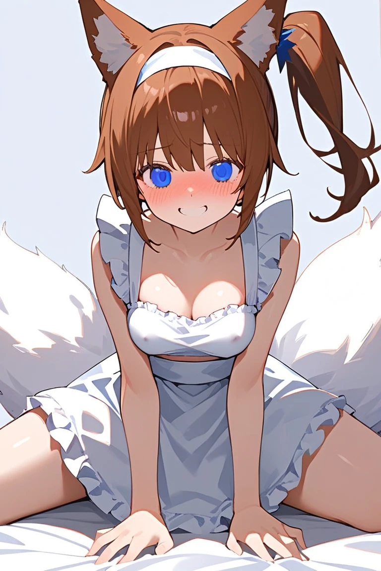 Ochaco Uraraka, 1girl, anime, hair cafe, short hair, sexy, big aass (best quality: 1.3), (4K quality), best quality, high resolution, detailed, (detailed face: 1.2), (detailed eyes: 1.2) , (Figure perfect: 1.2), looking at viewer, (1 girl), boku no hero academia, rabbit ears, woman)), sleeveless, white gloves, white leotard, fur collar, purple thighs, white background, leotard white, mirko costume, big ass, back