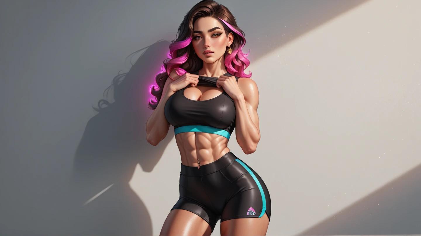 Neon in rainbow hair, (((tartan))), pintura fotorrealista ((Complete athletic body)), camelo, retrato da mulher, intrincado, 8k, altamente detalhado, Volumetric lighting, pintura digital, Sharp and intense focus, arte por Artgerm e Rutkowski e Alphonse mucha, CGSetnation
