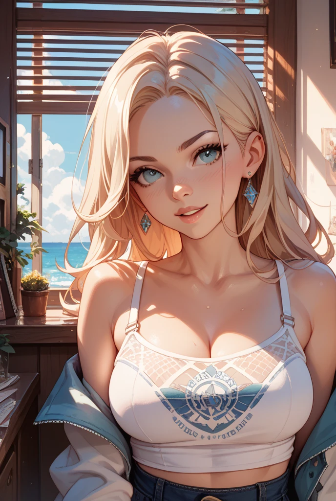 Camisa blanca、bragas negras、encorvado、llorando、triste, lloroso, Tetas medianas、cuerpo muy delgado、bikini、Impacto de Mona Genshin, de perfil, pezones marcados, pecho desnudo