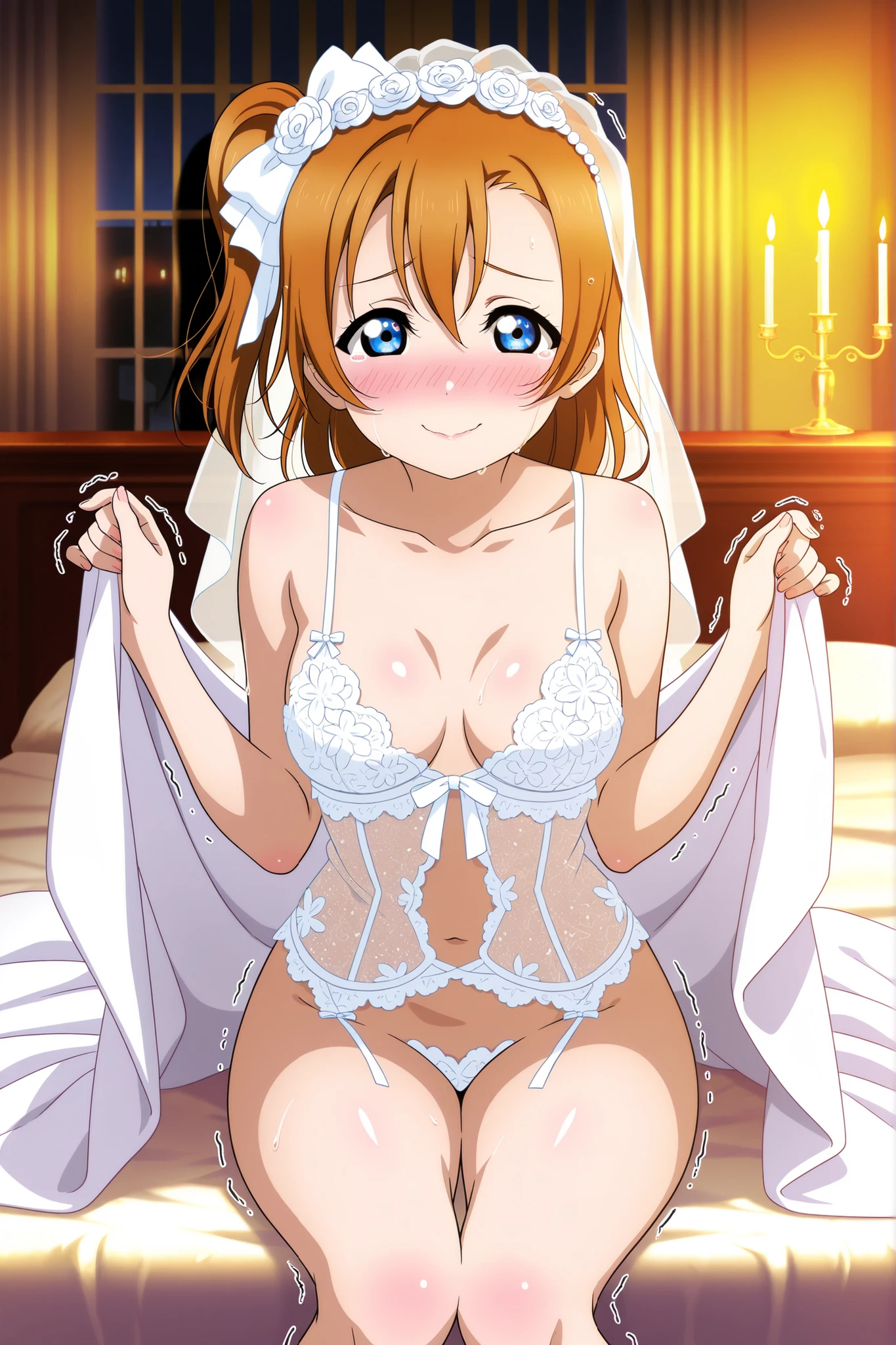 Highest quality, masterpiece, High resolution, alone, {Honoka Takasaka lovelive:1.15}, blue eyes, Orange Hair,short hair , smile, Open your mouth,(Wedding dress)(,Veil),bouquet, break looking at viewer, whole body,(Cowboy Shot:1. 5), break indoors, Chapel,church, break (masterpiece:1.2), Highest quality, High resolution, unity 8k wallpaper, (shape:0.8), (Beautiful attention to detail:1.6), Highly detailed face, Perfect lighting, Highly detailed CG, (Perfect hands, Perfect Anatomy),:is, A little embarrassed face, (Ultra low angle), With legs apart, (skirt flipped up: 1.0),(vibrant skirt: 1.0), (detailed panties 1.3), (cotton white panties: 1.3), (Frilled Panties: 1.3), (Focus on face and panties),