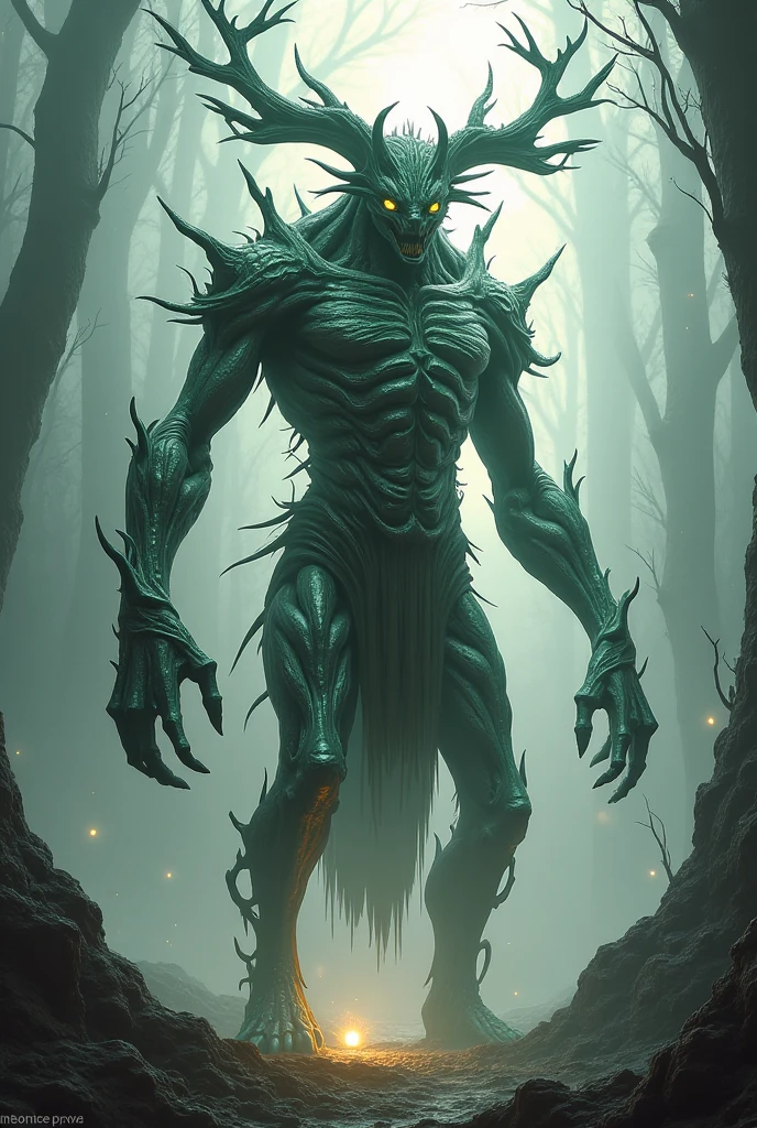 dark swamp eldritch monster rising out of the water moss slime vines tentacles fireflies midnight moonlight backlight (masterpiece:1.2) (illustration:1.2) (best quality) (detailed) (intricate) (8k) (HDR) (wallpaper) (cinematic lighting) (sharp focus)