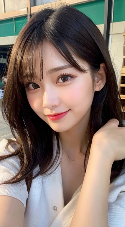 Tabletop, Highest quality, shape, Very detailed, finely, High resolution, 8k wallpaper, 完璧なダイナミックな構shape, Beautiful and exquisite,ランダムなcute髪,,Natural color lip、20-year-old girl、cute、Looking into the camera,Always blur the background,Perfect and beautiful face,Slim face and figure,Big eyes、Putting on gal makeup,Small face,Shooting from below、Blurred Background,Elegant feminine face、Cyberpunk Fashion、smile、Change pose randomly、Randomly change the shooting angle and position、One person、Lolita Fashion、Cinderella、Real Photo、Raw photo