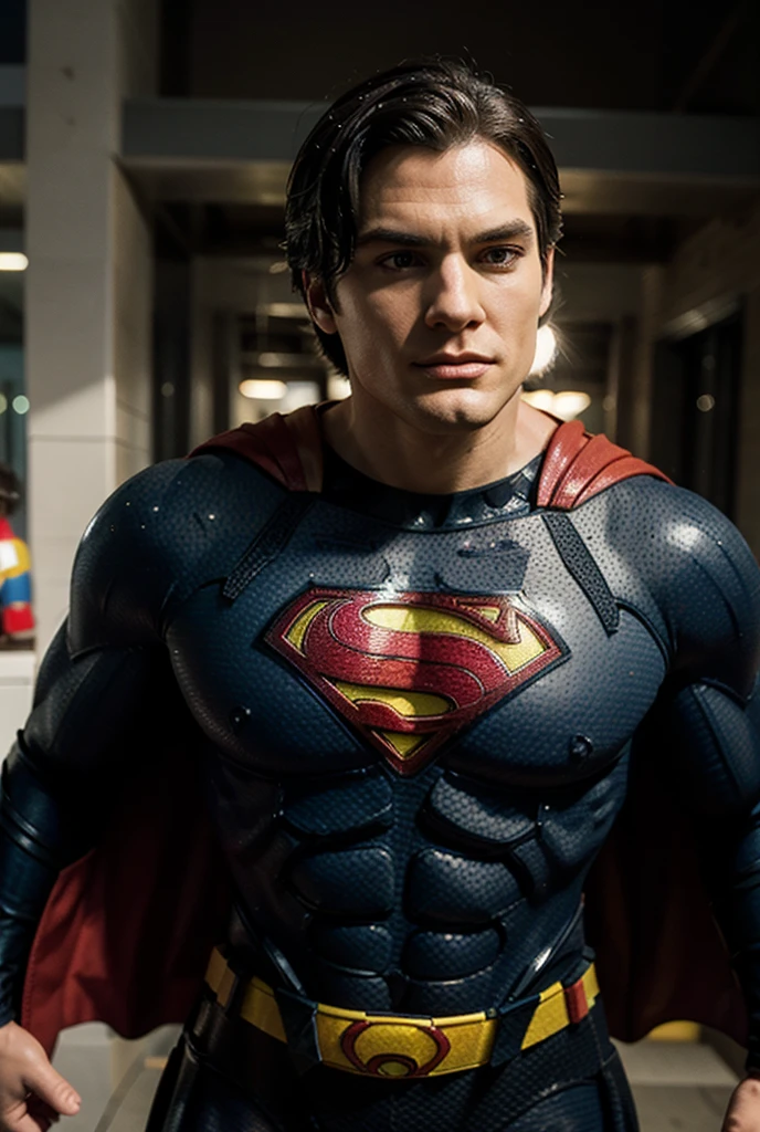 Henry Cavill wearing super man clothes pissing from his dick in the water bottle