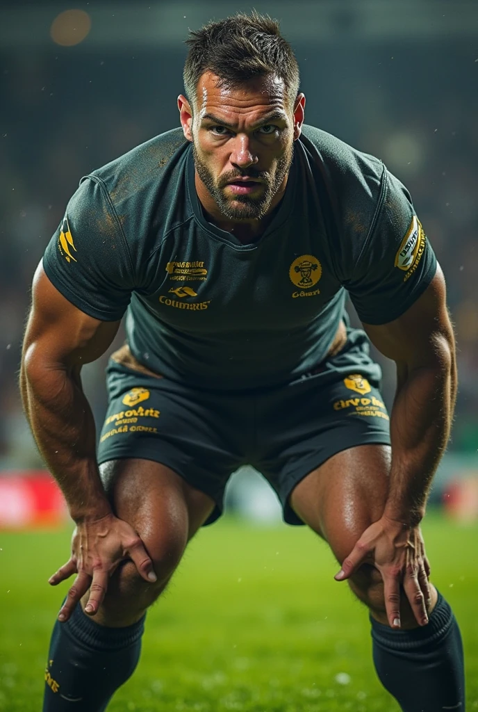 Rugby uniform in black, gold and white