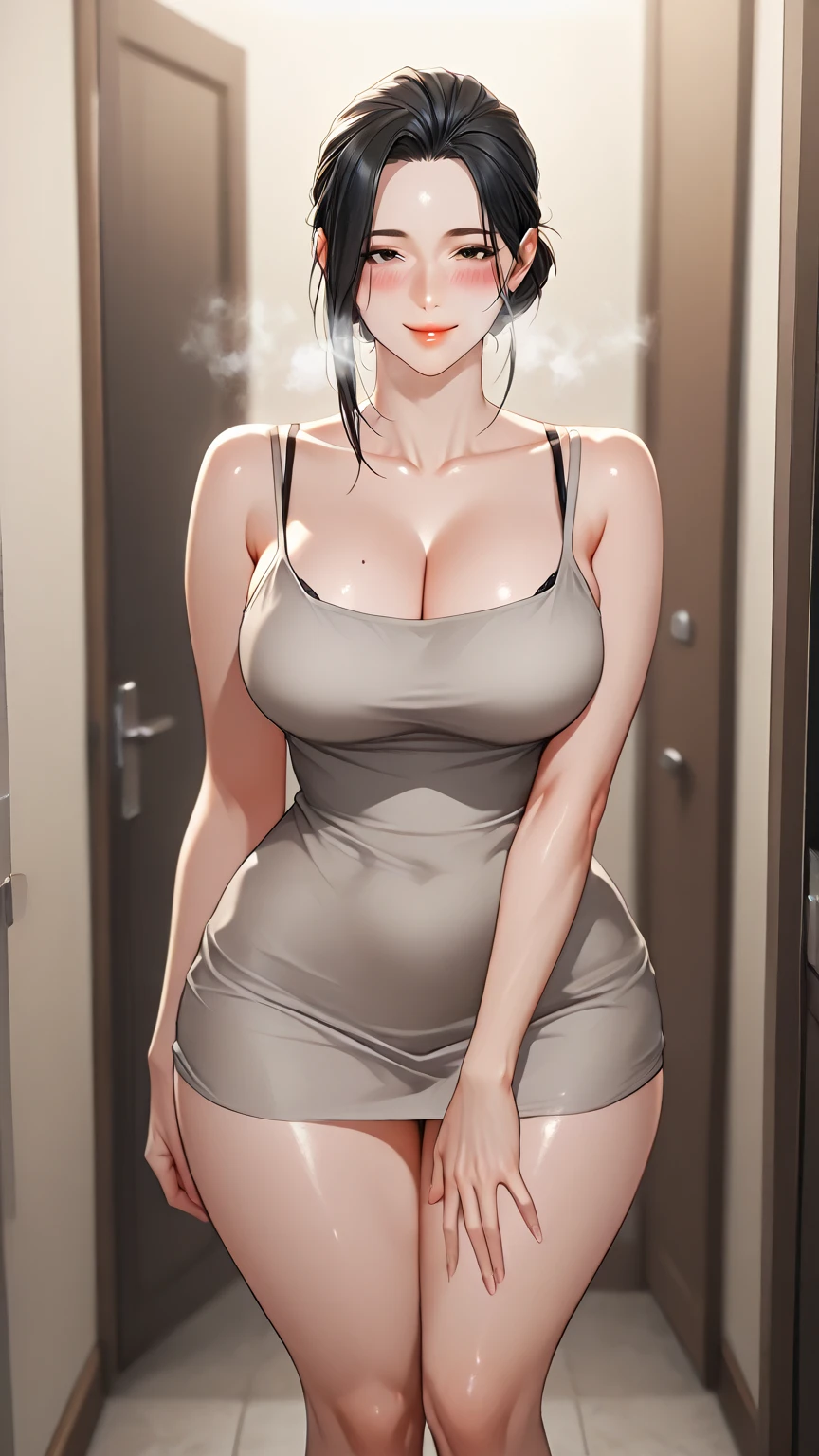 Top image quality、Raw photography、超A high resolution、18-year-old Korean、Glasses beauty、Colossal tits:1.5、cleavage of the breast:1.5、Healthy complexion、shiny white skin、(short cut hair)、((Light brown silver hair))、Beautiful eyes with random colors、very thin lips、beautiful eyes finely detailed、elongated eyes、pale pink blush、long eyeslashes、Beautiful double eyelids、eyeshadows、耳Nipple Ring、Beautiful skin、Healthy skin、(Fashionable glasses、Wearing _kitchin_Apron、Broken white micro apron、Naked little apron,、The shoulder strap is removed.、Beautiful legs、Attractive thighs)、(slightly thicker thighs、Sit in the kitchen)
