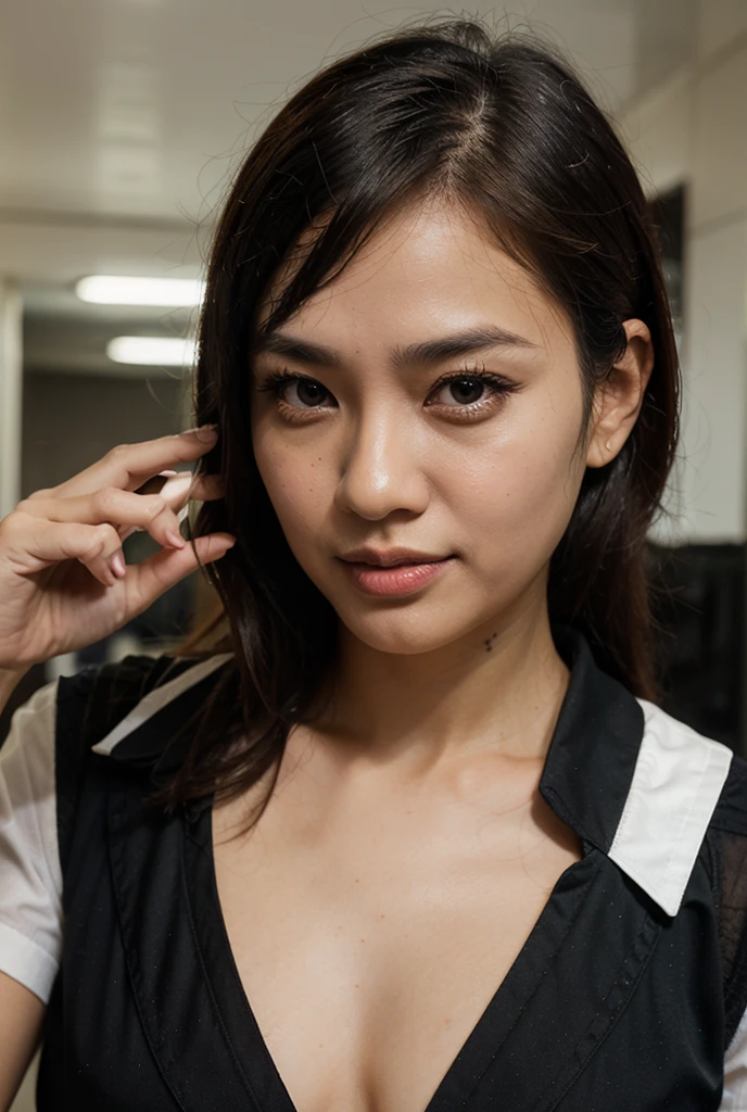 adult-like、Black open collar shirt、 valley、mirai_Aizawa、burst into laughter、Longhaire、a blond、Glamorous、full bodyesbian、Colossal tits、dual、Eyes are patchy、the nose is clear、Sexy