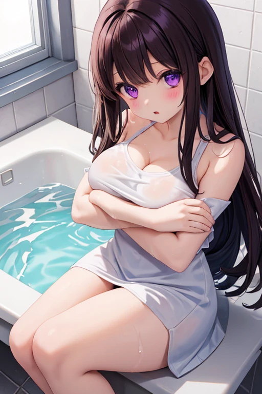 top-quality、Full limbs、complete fingers、Slender beauty、a 25yo woman、(Woman with dark hair)、Beautiful Large Breasts、(Navy blue sleeveless one-piece school swimsuit:1.5)、Sauna room at a hot spring inn、Hinoki sauna room、(((secret room with no window:1.5)))、Sauna stove、Sauna room heated by light、A woman sitting on a cypress bench、((wet texture of swimsuit))、((A woman sweating profusely:1.5))、A big smile