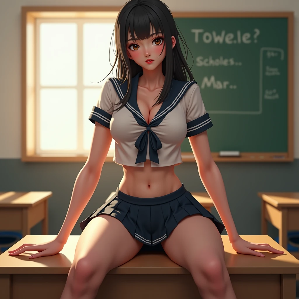 Best quality, masterpiece, ultra high res, raw photo, (perfect body shape, curvy:1.3, wide hips, thick thighs), (dynamic pose:1.4),
1girl,solo, school uniform, in the dark, dark classroom, deep shadow, low key, cold light 12000K,
<lora:add_detail:0.3>