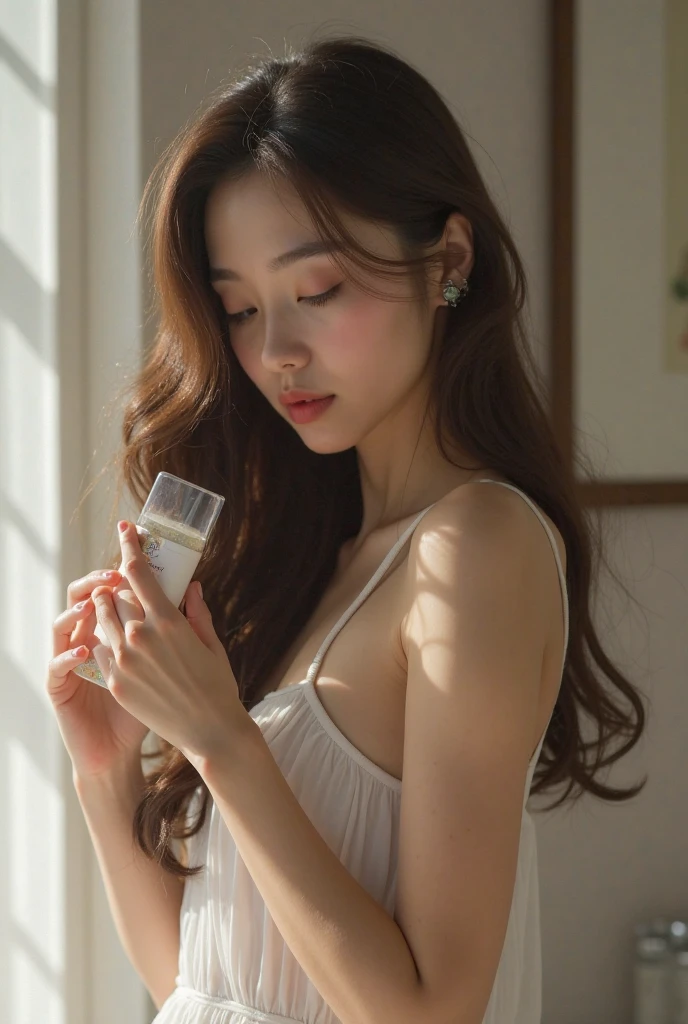 (((best quality))),(((ultra detailed))),(((masterpiece))),illustration,((1 beautiful young girl,solo,)),((slim,thin)),((small breasts,flat chest)),(shoulder length straight bob hair:1.2),(round face:1.2),delicate, sitting on the chair beside the dining table,(lace pajama dress:1.3),luxurious, exquisite, smooth skin, delicate facial features, pouted lips, doll-like appearance,(a cup of coffee:1.3), blinking,((close eyes,open mouth,female orgasmic,blush,ahegao, tongue sticking out)), exhaling, soft light, warm glow, pitch-black kitchen, dim light, eerie atmosphere, mysterious, soft hum, air conditioner, ticking clock, tranquil, ominous, otherworldly feel,darkness, loneliness, unaware, world outside,(from front,upper body),(night scene:1.5)