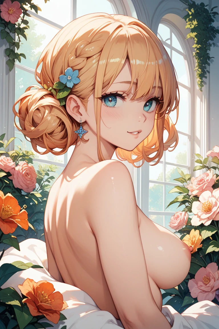 35 years old woman, milf, beautiful, short blonde hair, crimson eyes, pale white skin, amazing Body, big breasts, thick thighs, milkmaid, super micro small transparent open dress, without bra, pose simple, blurred background. No blur lines, perfect lines and details, (masterpiece), clothes barely covers her skin. No panties, perfect detailed colors and shadows, full body picture. Erotic woman, ((half naked)), most erotic and sexy girl on the planet, nsfw, most beautiful face, deep cameltoe, showing nipples
