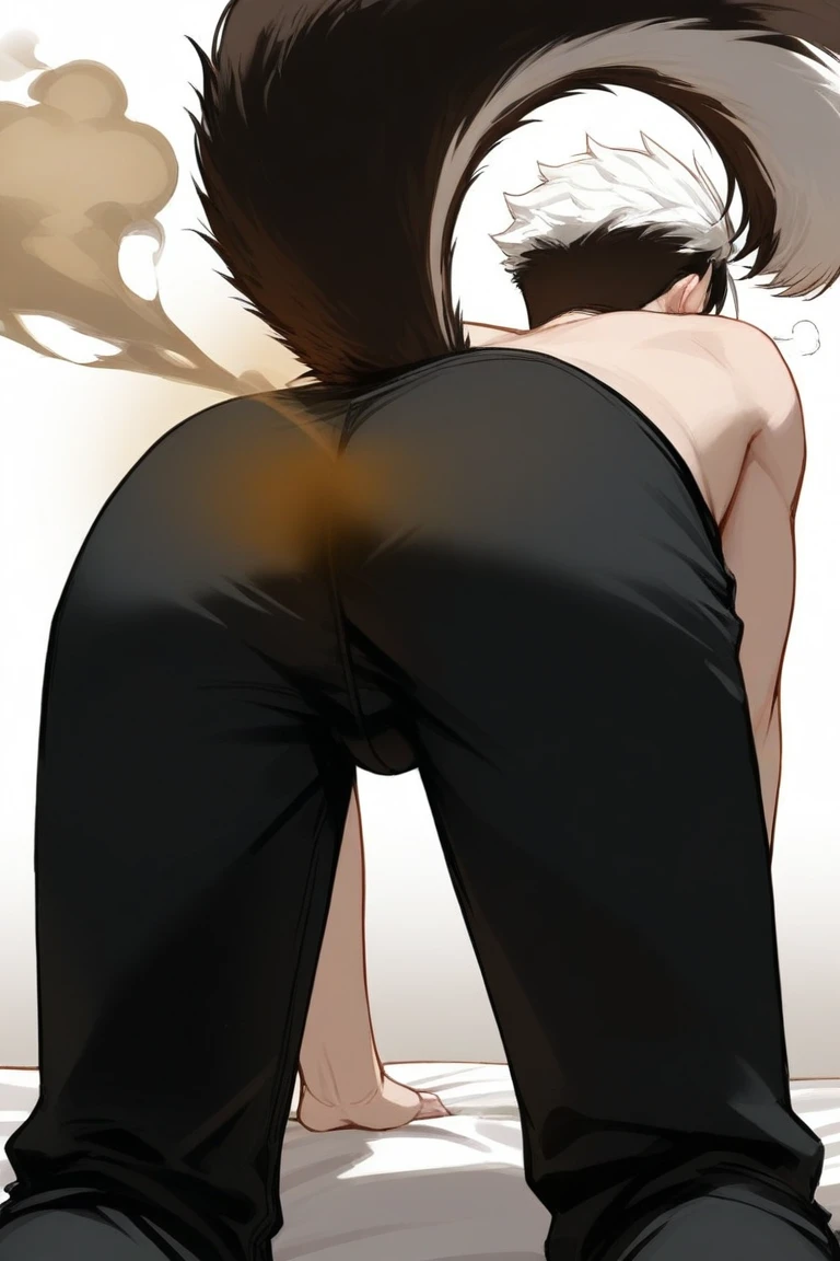 Mature woman, solo, dark brown long thin hair, makeup, red lipstick, light skin, black shirt, black pants, white short tight headscarf, 1boy, penis in ass, sex, doggy style pose, side view, dark room