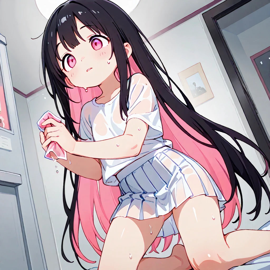 Super high quality by the art god, super detailed, High resolution, anime moe art style, best anime 8K konachan wallpaper, pixiv contest winner, perfect anatomy,break,(NSFW,please draw a picture of a girl masturbating with a Vibrator in her pussy, climax and squirting.),break,1 girl, cute, (alone,a bit_woman,,13 years old:1.5), All limbs, full finger,, The charm of an immature body, (very short hair), flat chest, erect nipples, small ass, between legs, clitoris, pussy, spread pussy, pussy juice dripping her crotch, (vagina,Vibrator,woman masturbation:1.3), Small black eyes, beautiful and fine eyes, Well-proportioned iris and pupils, expressive eyes, Moist eyes, High resolutionの詳細な髪, heavy breathing, Sweat, (((A girl trembling at sexual climax:1.4))),(orgasm:1.2), Ahegao,torogao,open clothes, open your mouth, drooling, bottomless,Detailed woman genitalia,Tears form at the corner of my eyes, (detailed lighting), (detailed background), in my bedroom.break,super dense skin,Best lighting by famous artists, 8K, figure,UHD, rough skin