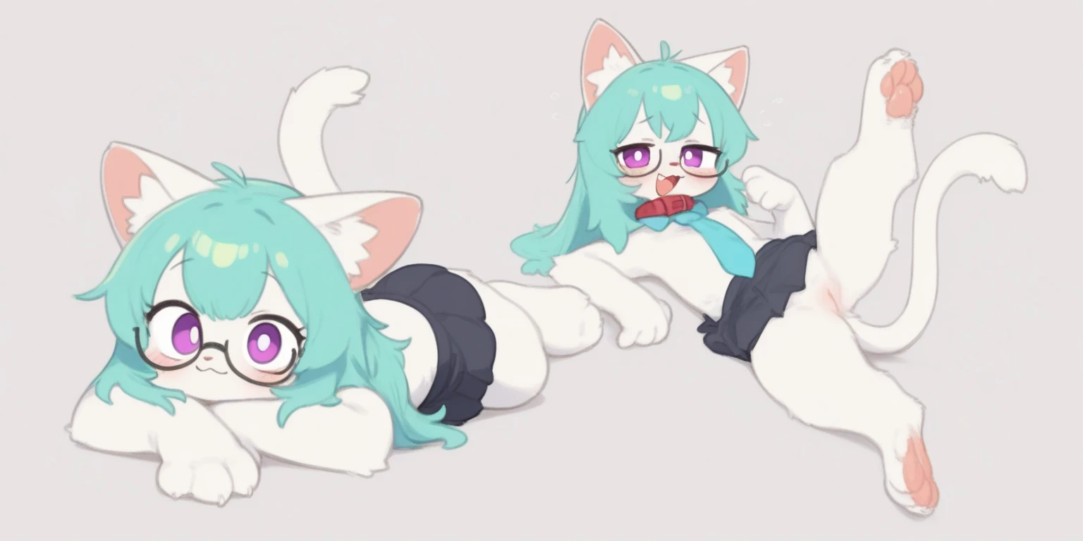 a drawing of a cat with glasses and a dress, shaded cell!!!, female furson, cel - shading art style, oc commission, silver eyes full body, Anime style flat shading, Bunny girl, furson!!!!, pose neutral, clean shaded cell, original chibi Bunny girl, furson art, with rabbit ears, Lola Bunny Fanart, sketchy art style