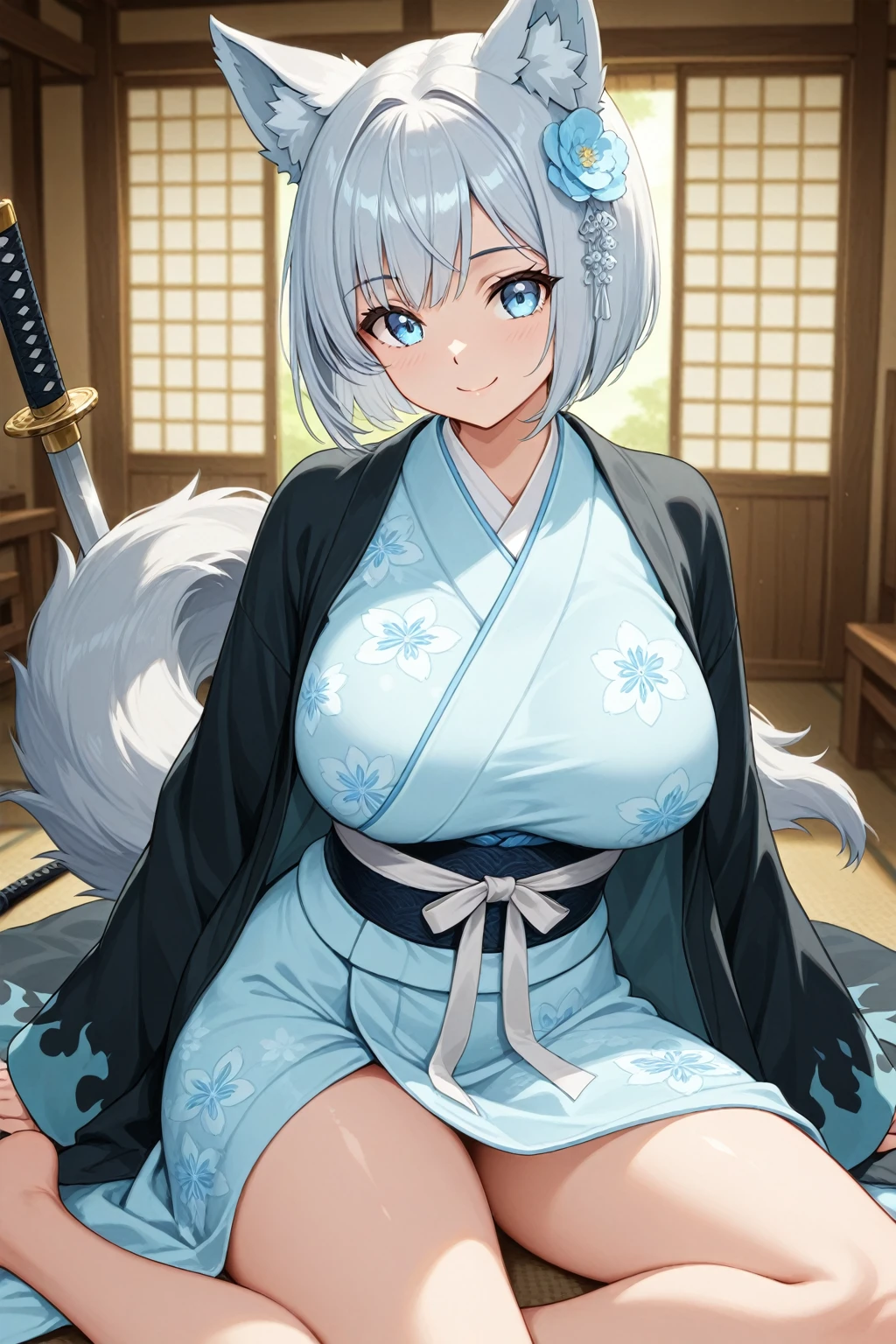 NSFW,masterpiece,Highest quality,High resolution,Very detailed,Zeta\(I want to be a powerful figure behind the scenes！\),Zeta,Animal ears、Purple Eyes,tail,Blonde,short hair,Gorgeous navy blue yukata,Cleavage,blush,Drunk,expectant face,Alluring face,Intoxication,(Estrus),sake,Luxurious Japanese-style room,inn,futon,tatami,Shoji screen,moonlight,(Masturbation)