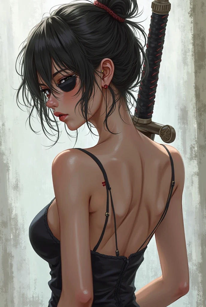 anime girl in a bikini holding a knife and a knife in her hand, unsheathing her katana, she is holding a katana sword, she is holding a sword, katana, katanas strapped to her back, practising her sword staces, holding a sword on her shoulder, long sword in her hand, posing with a sword, with large sword