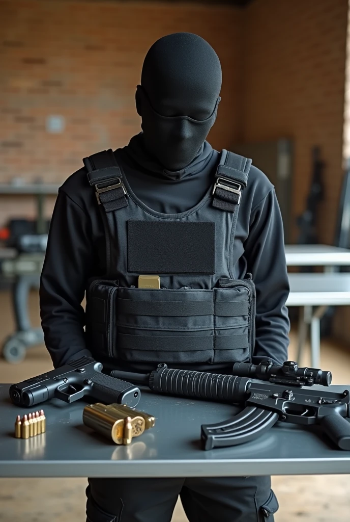((best quality)), ((masterpiece)), (detailed), a security guard wearing gray and black patrolling a massive power plant at night to keep it safe he has a black Box covering his face so the people that look at the photo can't see his face and see his identity because the security company is so Secret