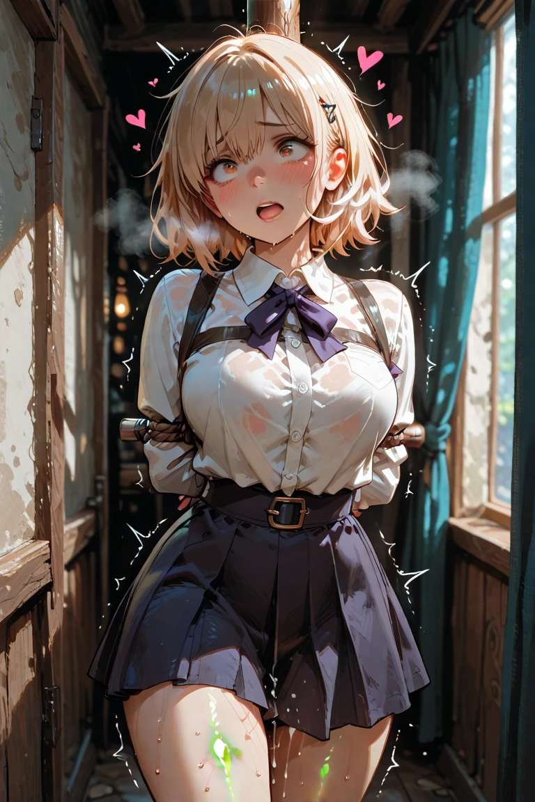 (mature woman,1boy),(((A young boy standing in front of a woman))),((maid:1.1)),(((A boy grabs a woman's butt:1.0))),{(open leg:1.2)},((panty,garter belt)),(gray hair,red eyes),(Latex clothing),(at church),(embarrassing,blush:1.3),(intense orgasm:1.3),(tears:1.1),(lace panties:1.1),(huge breasts:1.0, Thick thighs),(Breasts spilling out of bra:1.1),(squat:1.1),(Squint eyes:1.3),(Long Sleeve),(((button-down shirt:1.1))),masterpiece,highest quality,dynamic angle, ((perfect hands)), detailed shiny skin, thin hair, fine eyes),