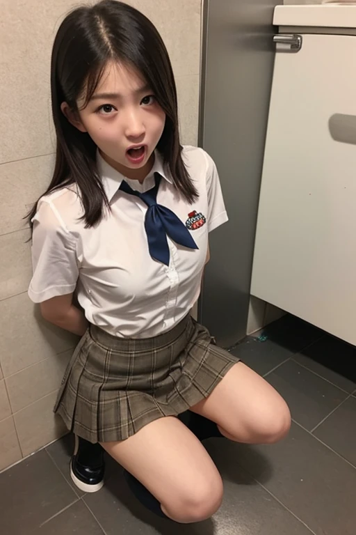 RAW, Best quality, high resolution, masterpiece: 1.3), Beautiful young indonesian girl, seductive pose, nude breast, open legs showing vagina, sensual body, masturbating in toilet,  ((nude senior high school clothes)), orgasm, highres, 4k, HDR, 1girl, photorealistic, realistic, big breasts, ((whole body)) turning away facial at viewer, closeup, class-room, misty, masturbation, charming face sex, squirt vagina, wet vagina, detailed vagina, detailed breast, playing dildo (Masturbating with dildo), doggy style sex