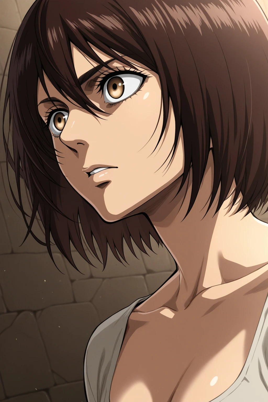 1girl,ultra high details, ultra high auality,(highly detailed face)1.2,(high quality of face)1.3,Mikasa Ackerman,highly detailed abs,perfect female anatomy, best quality of shadows,highly detailed muscles,beautiful face,volume shadows