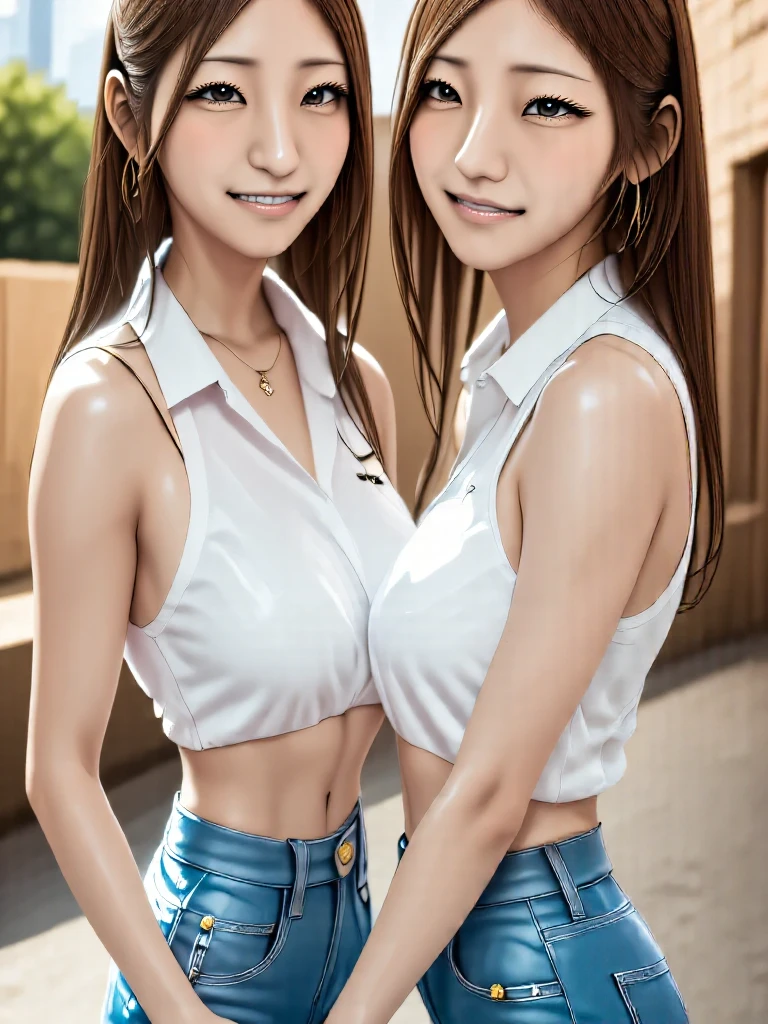 (((a woman is alone:2.0))),(((Wear denim hot pants:1.5))),(((Wear a checked, short-sleeved cowboy shirt:1.5))),(((Wear a gun belt with a holster:1.8))),,((Wear a watch on your wrist:1.8))),(((Showing cleavage))),(((Exposed thin inner thighs))),(((Small breasts:1.5))),(((Navel exposed:1.5))),(((Bare arms))),(((Put on your boots:1.5))),((Blushed:1.8)), Beautiful detailed girl, Very detailed目と顔, 緻密でBeautiful Eyes, Very detailed, High resolution, Highest quality, masterpiece, Very detailed, 8k wallpaper, wonderful, finely, Highest quality,(Standing in front of a wooden wall),Beautiful Eyes,((Engage your audience:1.0))),(((Drunk:1.8))),(((Crying face:1.5))),(((Touch your chest with your left hand:1.2)))