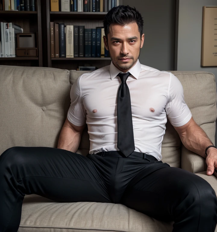 36 years old,daddy,"shiny suit",wear a white long-sleeved shirt and tie.., bodice, very glossy pants, necktie, shiny satin trousers,dark gray satin fabric ,Dad sit down on the sofa, k hd,in the office,"big muscle" ,black hair,asia face,masculine,strong man,the boss is,handsome,lecherous dad,look straight ahead,dad is handsome,dad is handsome, dad is "horny daddy",asian,sperm,sexy,black pants, masculine hairstyle,masterpiece