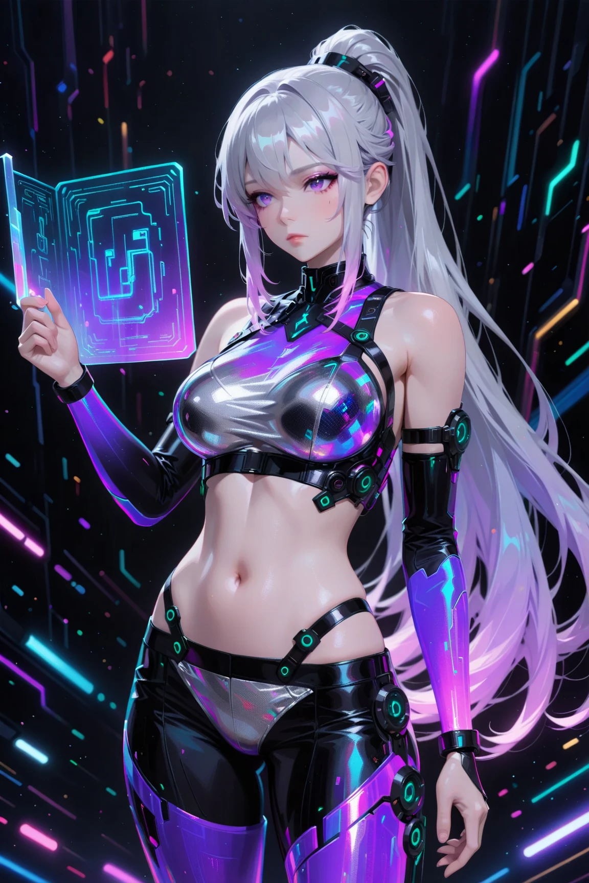 Masterpiece, Best Quality, Girls, Slender, Long Hair Spreading, White Skin, Medium, Pretty, Sexy, Halo, Near Future, Bikini, High Leg, Skin Exposed, Psychedelic, Trip, Extreme Color, Paisley, Extreme Color, Cyberspace, Cyberpunk, Disco, Mirror Ball, Heavenly World, Lotus Flower, Buddhism, Mandala Theme, Open Legs, Over Action, Eye Shadow, false lashes, blusher, cyborg, headgear, smile, full body