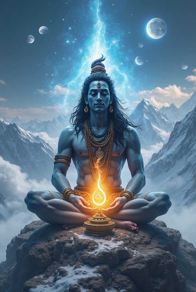 a man sitting in the middle of a body of water with a fire in her hand, shiva, lord shiva, god shiva the destroyer, hinduism, hindu gods, devainart, by Max Dauthendey, shakti, beautiful depiction, goddess art, inspired by Kailash Chandra Meher, hindu art, hindu god, nirvana, vish ,devi Parvati and bhagavan shiv shankar (hindu)