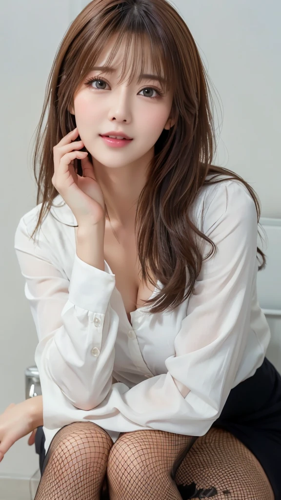 ((Best quality, 8k, Masterpiece :1.3)), Sharp focus :1.2, A pretty woman with perfect figure :1.4, Slender abs :1.2, ((Dark brown hair, gigantic breasts :1.4)), (wearing white button up shirt, Jean :1.1), City street:1.2, Highly detailed face and skin texture, Detailed eyes, Double eyelid