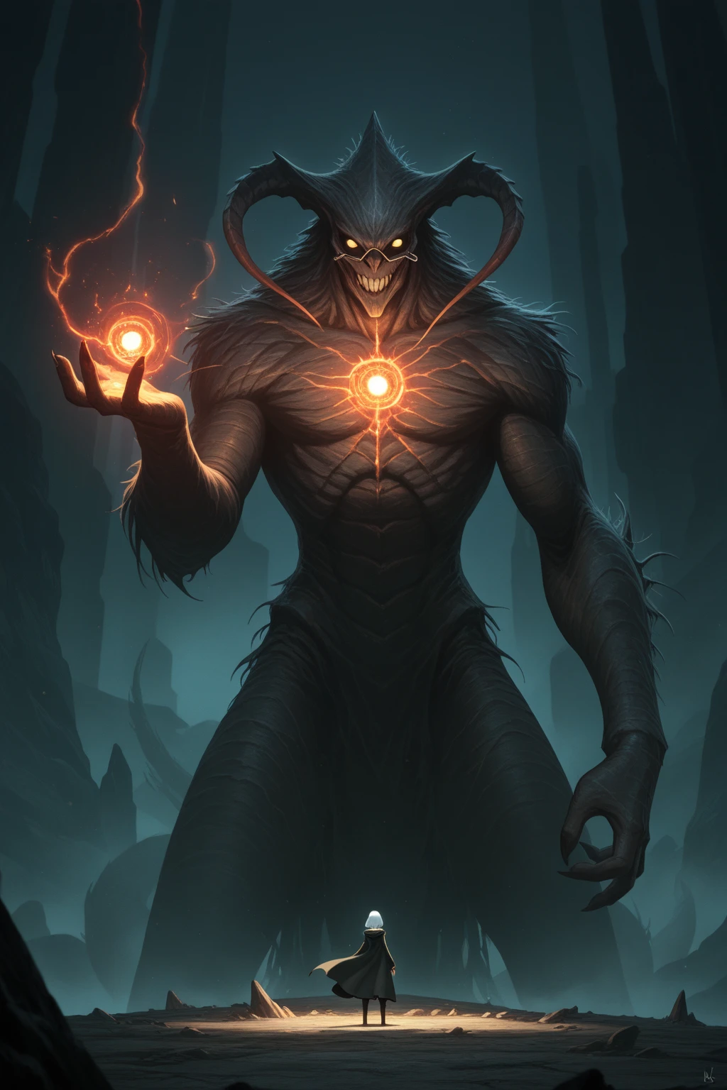 a closeup of a person holding a fireball in their hands, male djinn man demon hybrid, Fit male demon with white horns, Vecna de Stranger Things, Dagoth seu, demonic creature, djinn man male demon, arte conceitual demon soul, deus com chifres, human male demon, one a demon - like creature, one a demon-like creature
