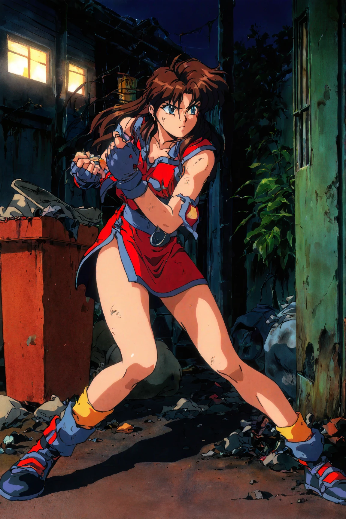 masterpeace,bestquality,,,norikotakaya,1girl, medium hair, brown hair,brown eyes, headband, short sleeves,leotard under clothes, wristband, leg warmers,shoes,dynamicpose