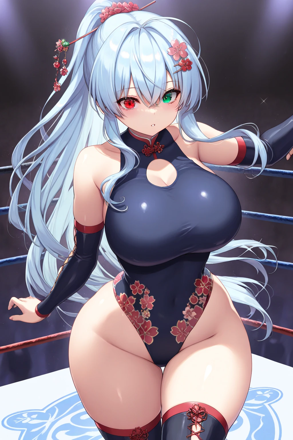 (masterpiece:1.2, best quality:1.2, beautiful, high quality, highres:1.1, aesthetic), detailed, extremely detailed, ambient soft lighting, 4K, perfect eyes, perfect face, perfect lighting, 1girl, long hair, solo, Aqua, kono subarashii sekai ni shukufuku wo 1girl, blue eyes, blue hair hair ornament, hair rings, solo, huge breasts, huge ass, huge thighs, narrow waist, wide hips, thick thighs, curvy, cleavage, naked, nude, arms in at fighting stance,, looking at viewer, boxing ring, simple background, (best quality), ((masterpiece)), (highres), original, perfect female body, perfect breasts, perfect hips, perfect anatomy perfect hands, extremely detailed wallpaper,shiny, chromatic aberration abuse, vivid color, (highly ultra detailed face and hair and skin and eyes and finger and background and hair:1.2)