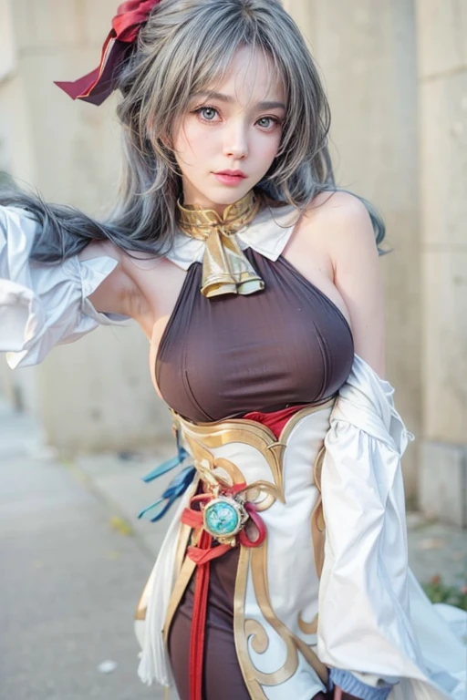 perfect figure beautiful girl:1.4, 17years old, smile, cleavage, huge breast Layered Hair Style, (Cleric:1.5), Jewelry Decoration, veil, Highly Detailed Face and Skin Textur, double-edged eyelid, Whiten the skin, long hair,  (background snow plains), diamond dust,