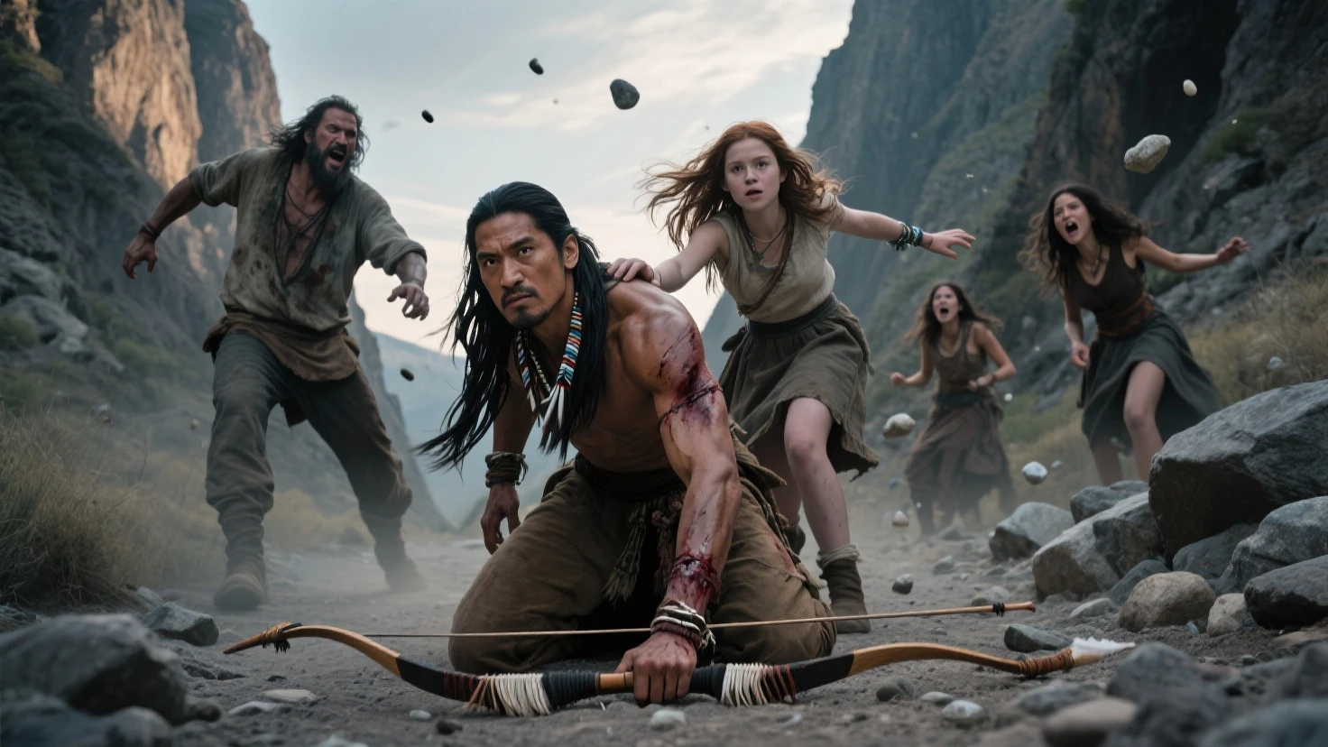 A war scene, On the right side of the image, brighter lighting, with angelic beings, 
And on the left side of the image, a more reddish tone, with several demonic beings running
