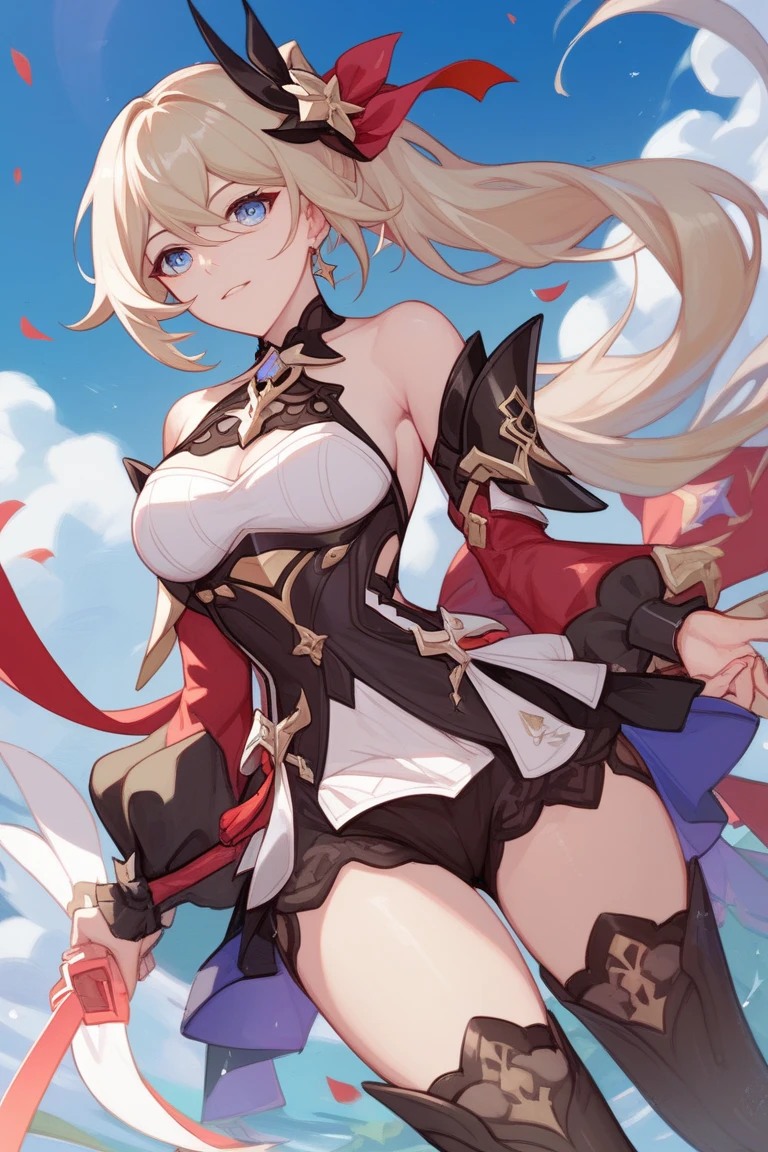 solo, A beautiful evil lady assassin , gazing condescendingly at the viewer with a cute grinning expression, ((heart marks are floating in the background, kiss, blow a kiss to the viewer)), (opening your legs), (not showing your skin), extremely detailed , masterpiece quality, ultra-detailed, HDR, vivid colors, physically-based rendering, thick muscular thighs, beautiful muscular thighs, attractive buttocks, High resolution, accurate, Anatomically correct, Winner of numerous awards, best quality, detail, high detail, high quality, quality, Retina, Very detailed, Textured skin, Ultra high definition, (((attacking the viewer))), blonde twintail, battle, fighting, victory, seduction, temptation, pink tight dress, wearing a short skirt, white blous