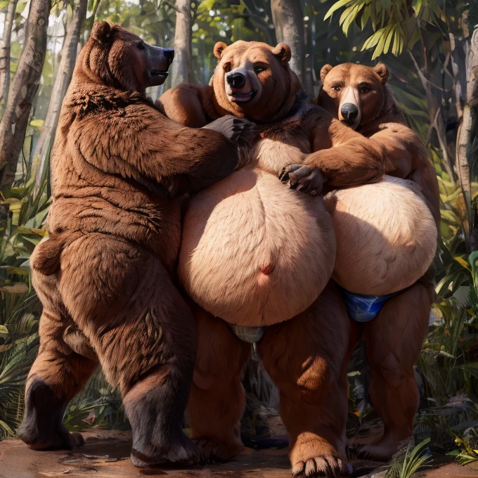 ((Masterpiece)),((Hight quality)),((Hught Detailed)),((Realistic,)) Anime Artistic masterpiece art, Concept anime art, Furry character, Kemono art, Casual, Anime Obese sumo Wereredpanda, a full body image, He and his friend are They are posing for a photo in the park, one of them is very big and strong and the other is cute and chubby, Anime Style