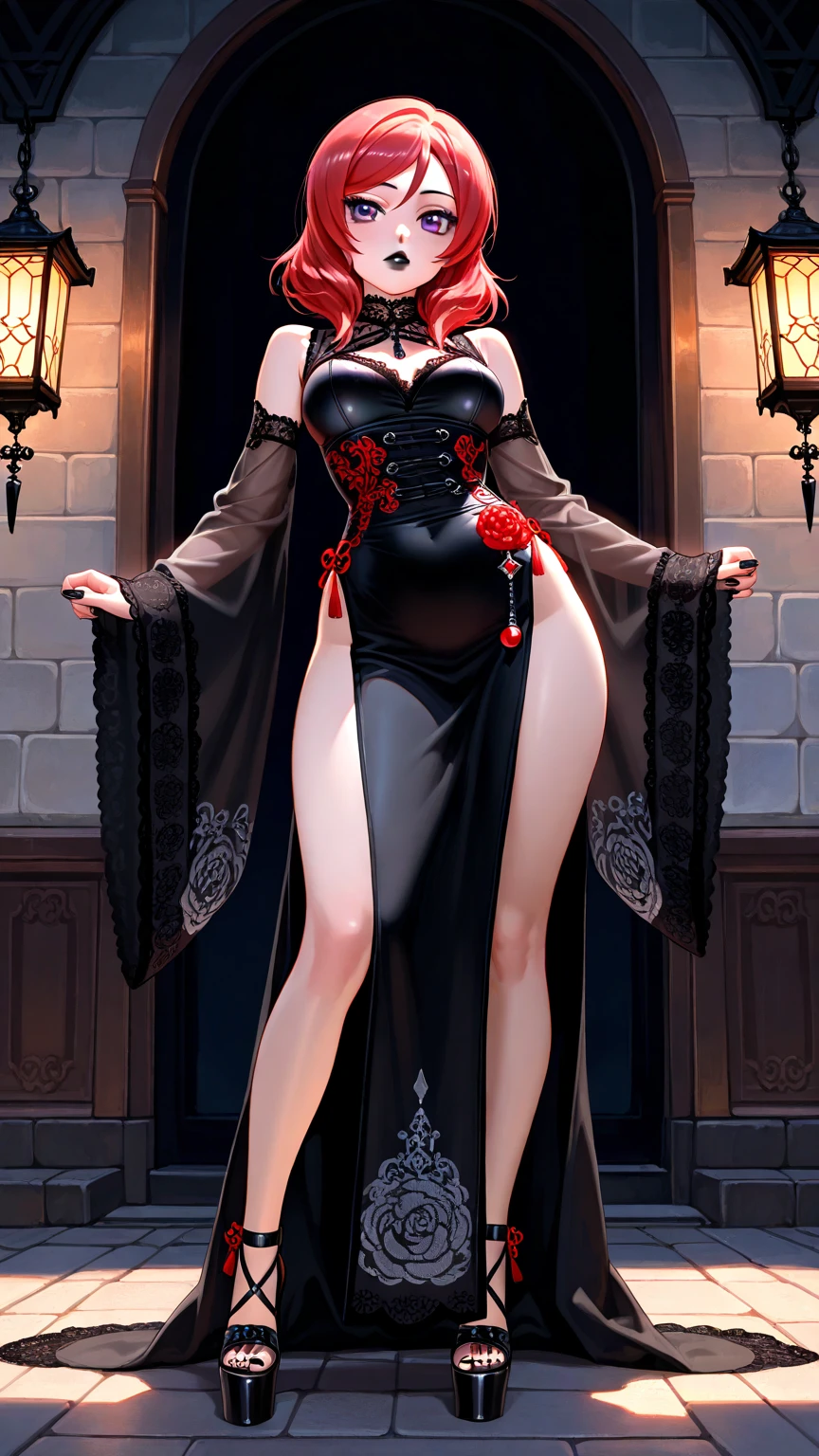 offcial art,Unity 8k壁纸,ultra - detailed,aestheticly pleasing,big breasts beautiful,tmasterpiece,best qualtiy, mistic, romanticism lain, An air of terror, Literary, Artistically, Fashionab, Tang Dynasty era, decor, iintricate, Embroidery,Tulle coat,1girll,Black color hair,Gorgeous hair accessories,gigantic cleavage breasts,Open chest,Dramatic composition,电影灯光,dynamic viewing angle,Raised sexy,full of seduction,Maple Grove,Maple leaves fall,The clouds are thick,Dramatic composition,,Full body like,long leges,Raised sexy,big breasts enchanting