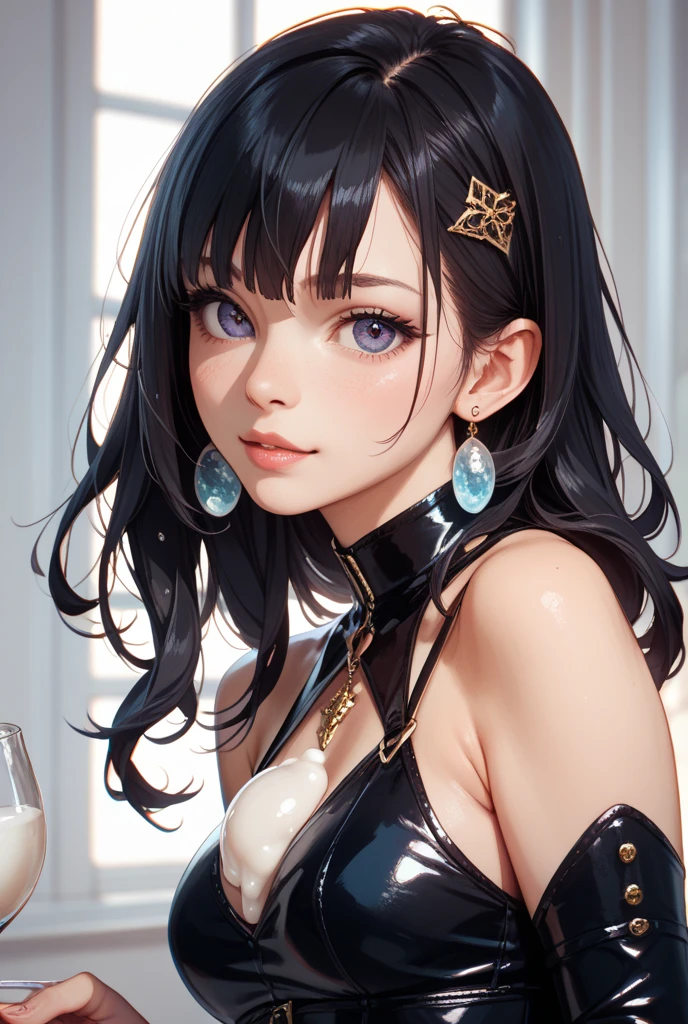 (8K、top-quality、masterpiece:1.2)、(realisitic、ultra-detailliert、超A high resolution、1 girl、see the beholder、beautifull detailed face, (upturned eyes :1.5)layered hair,long black hair,full-face blush、Constriction、(Slim waist) :1.3)、cleavage、Beautiful detailed skin、Skin Texture、Floating hair、Professional Lighting、paris,(Whole human body:1.0),long shot