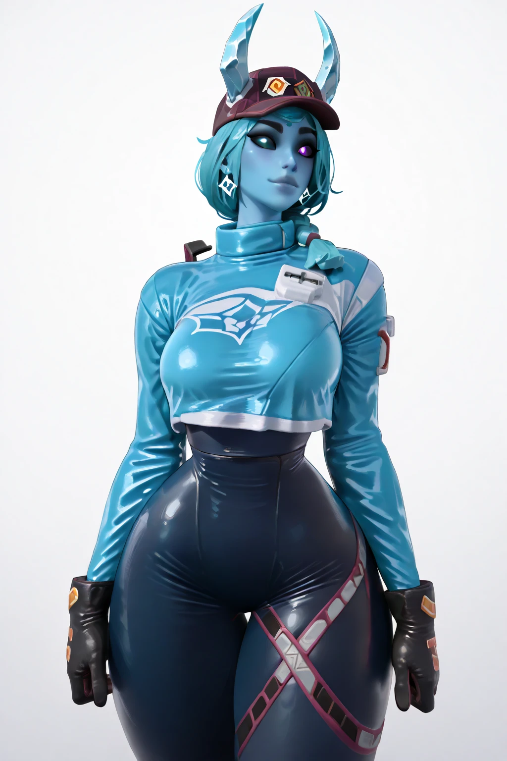 Personagem de fortnite com saia curta coxas grossas e seios grandes