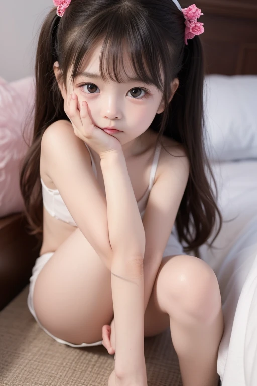 (((17 year old female))),(master piece: 1.2), (8K, Realistic, RAW photography, best quality: 1.4), has a very thin chest、(((slender))), (small breasts:2), camera's line of sight, Japan, (2 girls), (((baby face,light makeup))), (happy smile: 1.5), (black hair), bob cut, Realistic black eyes, Beautiful big eyes, (real skin: 1.3), beautiful skin,ultra high resolution, ultra photorealisticim,((fullbody)), short and fine hair,lying on the bed,The shape of the pubic area is transparent,I can see the collarbone, I can see your chest, I can see your stomach, the whole body、from bottom,(((Lying,Split))),obscene pose,A large amount of shampoo is splashed all over the body.、(semi-nude)、Nipples are clearly visible、