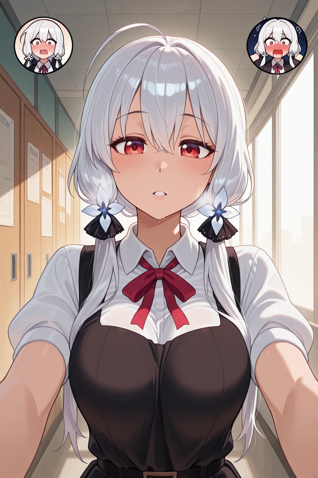 mastute piece,Best Quality,insanely detailed,8k cg,nsfw,
(shoot upper body:1.3),
(1girls:1.3),standing,looking at viewr,body in front,both arms behind back,(school uniform),(bare breasts:1.2),(bare nipples:1.2),
break,
blush,shy,(ecstasy face),(trembling:1.2),break,(light white hair:1.2),
break,
perfect breasts,perfect teats,(open mouth:0.9),(large breasts:1.2),
(class room)、