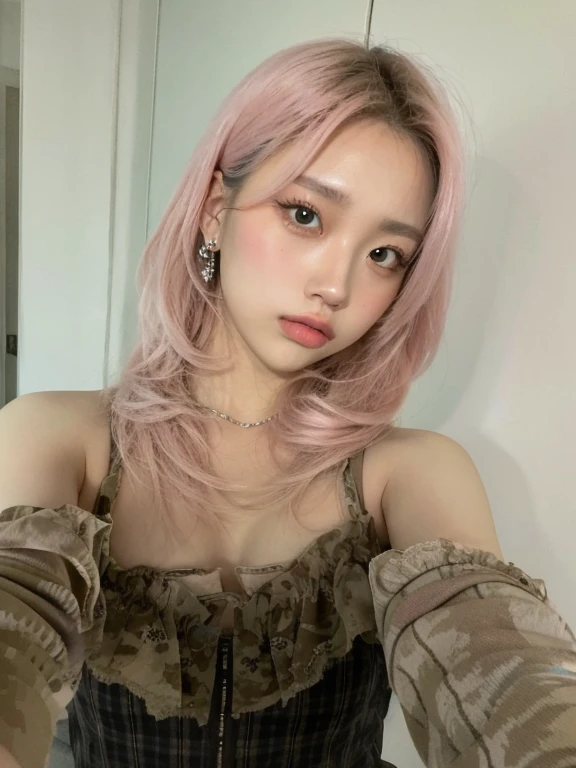 araffe con cabello rosado and a choke is sitting in a car, muchacha coreana, con cabello rosado, piel suave y rosada, ulzzang, pale korean adorable face, parque roseanne de blackpink, jinyoung shin, maquillaje popular de corea del sur, retrato de jossi de blackpink, hermosa joven coreana, sakimichan, hermosa mujer surcoreana, 8K))