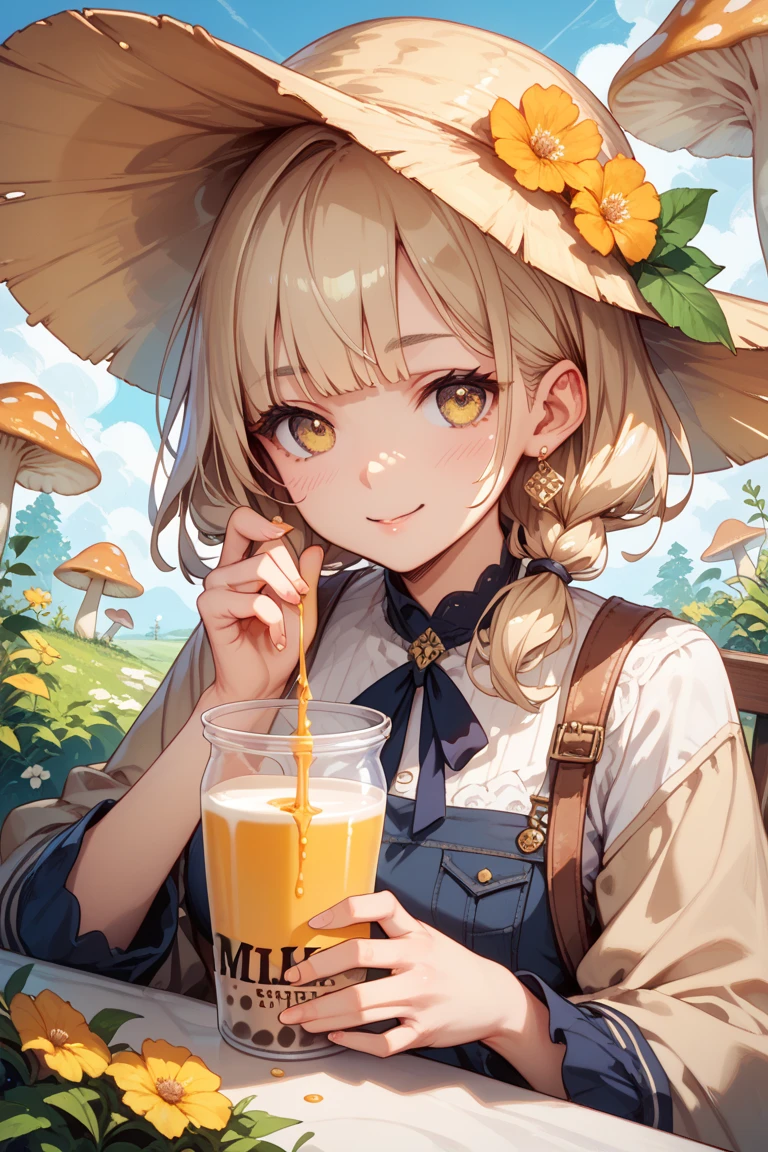 best quality, 8k, woman,blonde,beautiful,big eyelashes, little smile, looking to observer, ,rabbit ears tiara,green militar camouflage leotard over beige , holding one beer mug in right hand, holding a easter egg in left hand, florish rose forest scenario