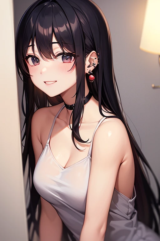 Masterpiece, Best Quality, High Resolution, Cat Ears Girl, Ponytail, Pink Eyes, Hair Between Eyes, Bangs, Clavicle, Halter Neck, Breasts, Very Long Hair, Small, School Swimsuit